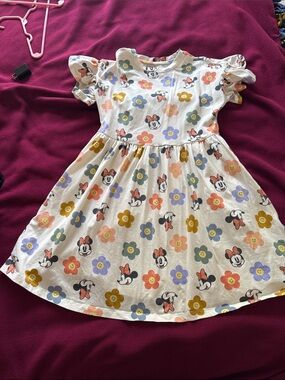 Girls White Minnie Mouse Floral Ruffle Sleeve Dress